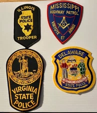 LOT OF 4 STATE POLICE HWY PATROL PATCHES- VIRGINIA DELAWARE ILLINOIS MISSISSIPPI