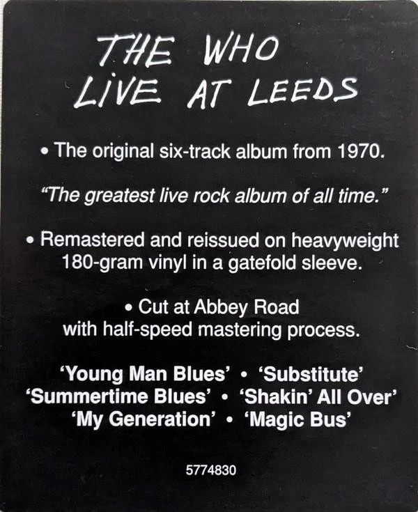 Who Live At Leeds LP vinyl Europe Polydor 2017 180g half-speed master edition in - Photo 3/3
