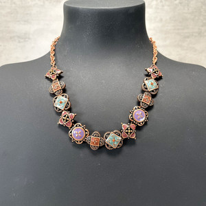 Artisanal Holly Yashi Unique Statement Necklace w/Intricate Metal & Enamel Work