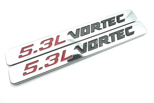 2Pc 5.3L VORTEC Hood Emblem Fit for Silverado Sierra Chrome Red Black Nameplate