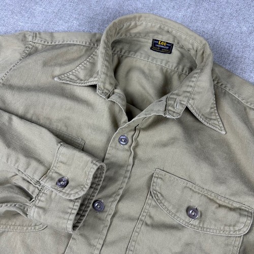 Lee, Vintage 50s Lee Sanforized Twill Tan Work Shirt Size 15 Short Workwear Union
