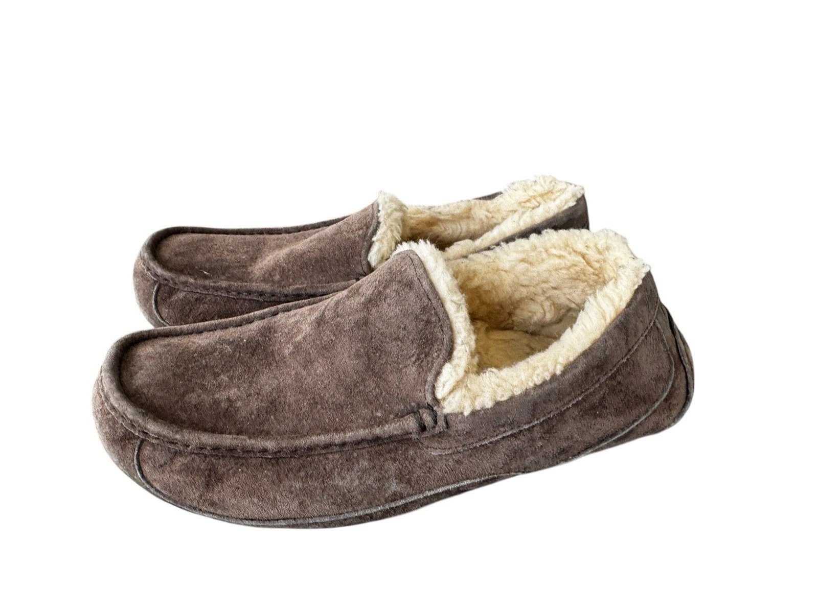 Mocassini ciabatte slip on UGG Ascot uomo pelle di pecora scamosciata lana castagno taglia 11