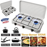 Portable Camping Gas Stove 3 Burner LPG Gas Hob Cooker with Lid 2.2kWx2 + 1kWx1