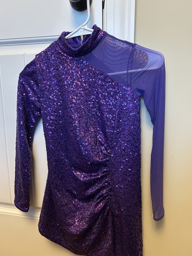 Weissman Ruched sequin dress with a shiny spandex lining, Size MC, Purple Dance