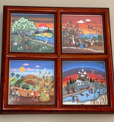 Set of 4 Seasons Ceramic Tiles by Barbara Furstenhofer 12.5''x12.5'' Framed Wood