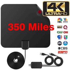 Flat Indoor Digital HDTV Antenna 350 Mile Range 1080P Signal Booster Amplifier