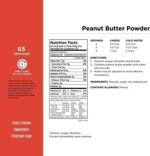 augason farms peanut butter powder 2 lbs no 10 can