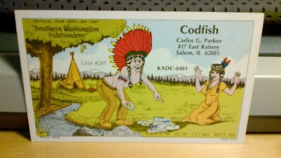citizens band CB radio QSL card Native American comic 1970s Salem IL Illinois