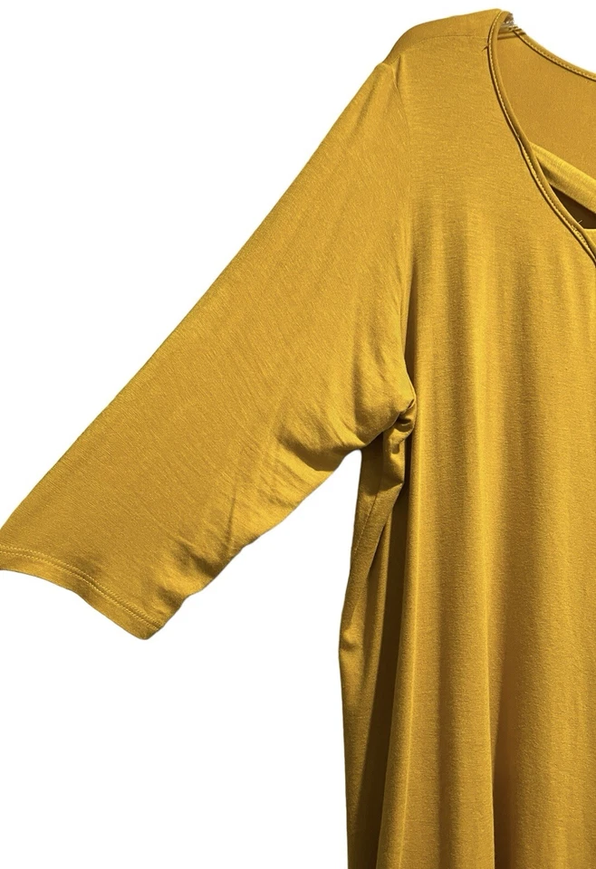 Kim & Cami 束腰上衣大码 2X 芥末黄色十字十字前 3/4 袖 — 第 4/4 张图片