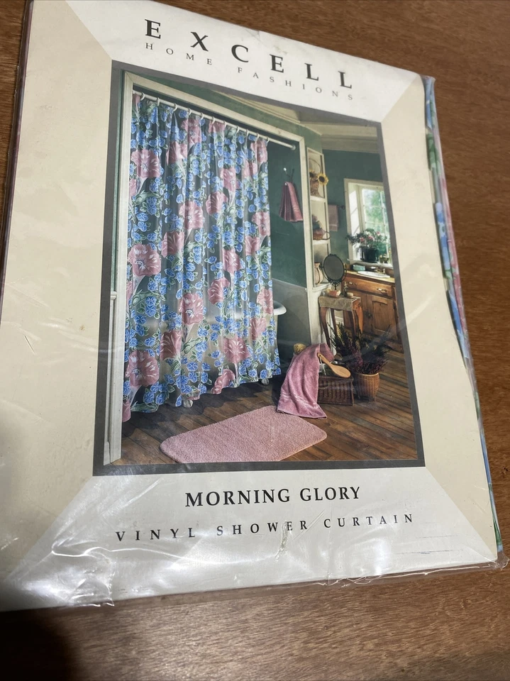 Excell Home Fashions 蓝色花卉复古浴帘,70 英寸 x 72 — 第 3/4 张图片