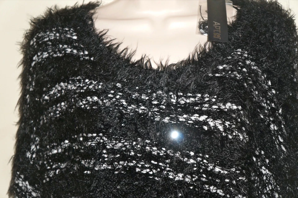 Suéter APT.9 Para Mujer Mixto Hilo Rayas y Lentejuelas L "NEGRO/BLANCO" NUEVO CON ETIQUETAS Venta al por menor $50 Foto 4 de 4