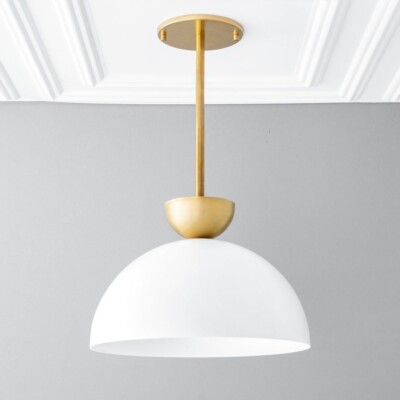 Pendant Lamp - Dome Pendant Light - White Ceiling Light - Brass Pendant Light