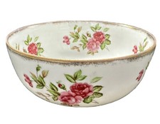 Vintage Porcelain Japanese Bowl with Pink Roses Inside / Outside and Gold Trim