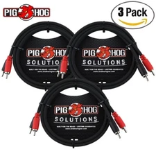 3-PACK Pig Hog PD-RCA03 3FT Dual RCA Male To Same Audio Cable