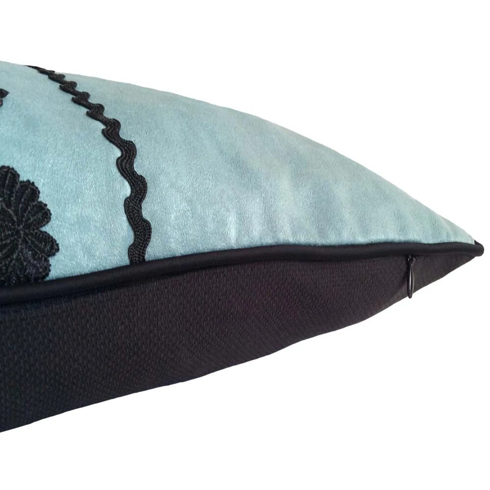 Faux Suede Guipure Applique Turquoise Green 12"x20" Pillow Case/Cushion Cover - Image 3 of 4