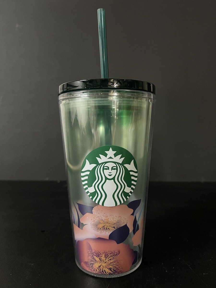 Starbucks Floral Tumbler Flowers Green Lid Retired Cup Lily