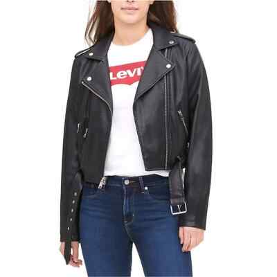 Levi's Premium Leather Motorcycle Moto Jacket Black Women's Size