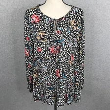 Cynthia Rowley Peasant Tunic Top Size L Colorful Floral Long Sleeve Tiered Boho