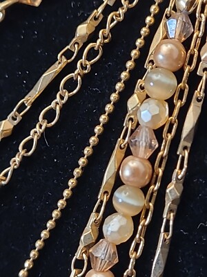 N.R.*,  Nina RICCI, 12 STRAND BEADED CHAIN. GOLD TONE 15''