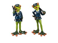 717306 Frosch Paar Polizei HellgrüN Ca. 14Cm Aus Kunststein & Witzige Details
