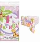 First 1st Birthday Party Pink Safari Jungle Table Cover Tablecloth Plastic Girl