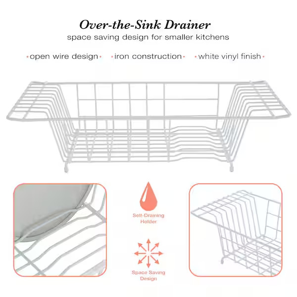 Over the Sink Metal Dish Drainer Drying Rack, 8 x 10 in.