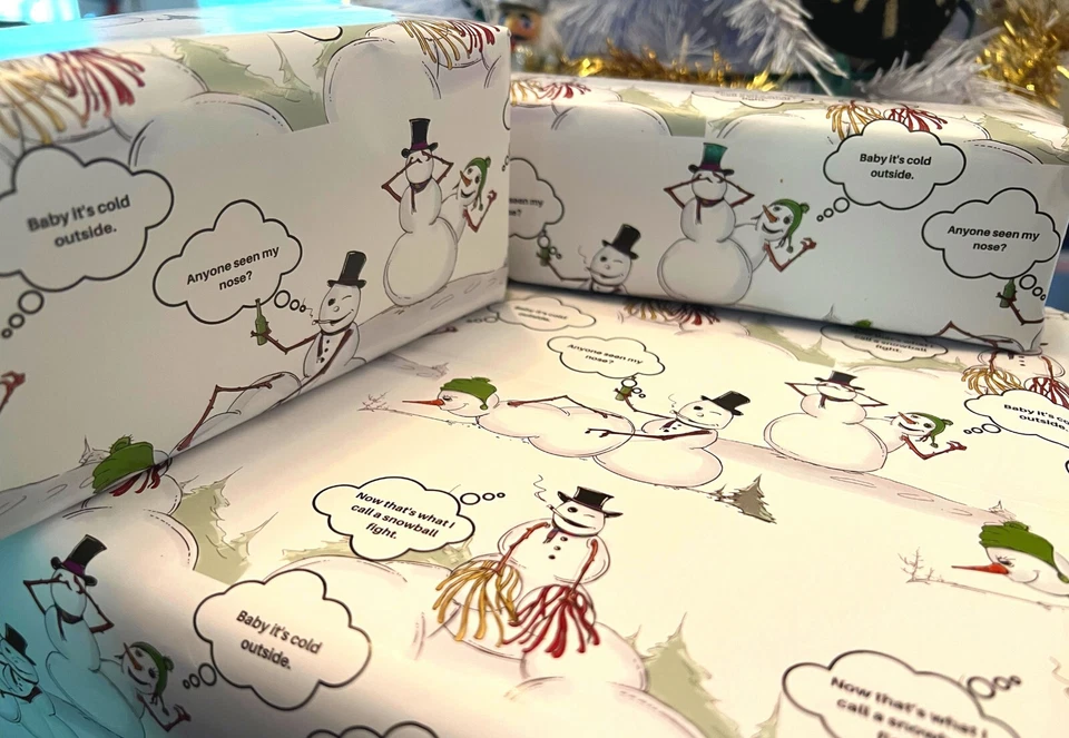 JOLLY BALLS Funny Holiday Wrapping Paper | Naughty Snowman Christmas Adult Wrapping Paper