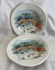 Effetti d'Arte Set of 2 Luncheon Salad Plates Portofino Handmade in Italy 8.75”