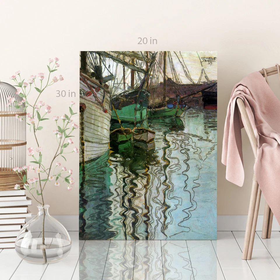 Impresión de cuadro de arte de pared en lienzo Egon Schiele Boats in Port Foto 2 de 4