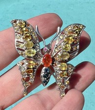 Vintage 925 Sterling Silver Butterfly Brooch Multi Color Sapphires 