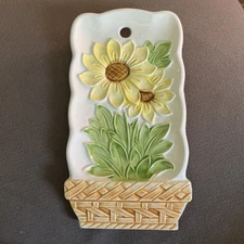 Vintage Japan Spoon Rest Wall Hanging Sun Flower in Basket ceramic