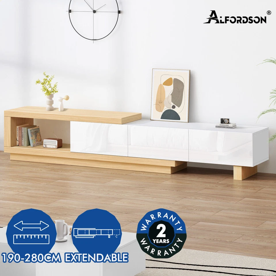 ALFORDSON Extendable Entertainment Unit TV Cabinet 190-280cm Stand Storage Shelf