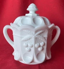 Westmoreland Cherry Thumbprint Milk Glass Cookie Jar And Lid 1963