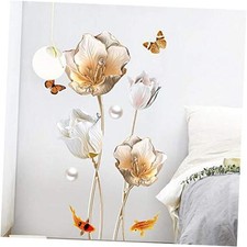 Floral Wall Decals Lotus Flower Wall Sticker Peel and Stick Tulip Floral Gold