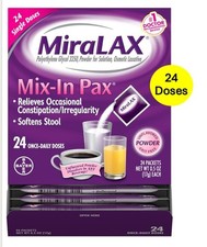 Miralax Single Mix-In Pax Laxative Dose Packets 24 Doses Exp 7/2027
