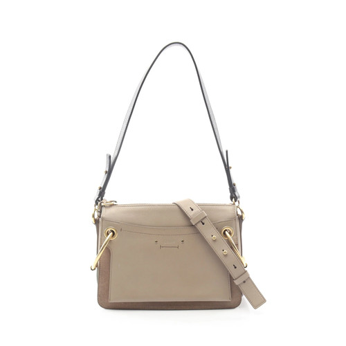 Chloe ROY 2WAY Shoulder Bag Leather Suede Gray Beige