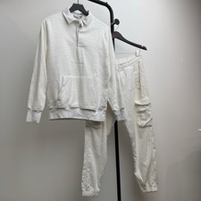 Morning News Lounge Set Women's M White Terry Cloth Sweatshirt Jogger Cozy Y2K