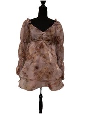 Forever 21 Womens Brown Pink Floral Print Chiffon Mini Dress Size Small S New