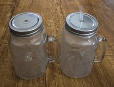 Home Design Mason Lancaster Drinking Jars Straw Handles, Lids Set of 2-24oz Each