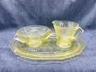 Vintage Florentine Poppy Amber Topaz Glass Sugar Creamer Tray 3 Piece Table Set