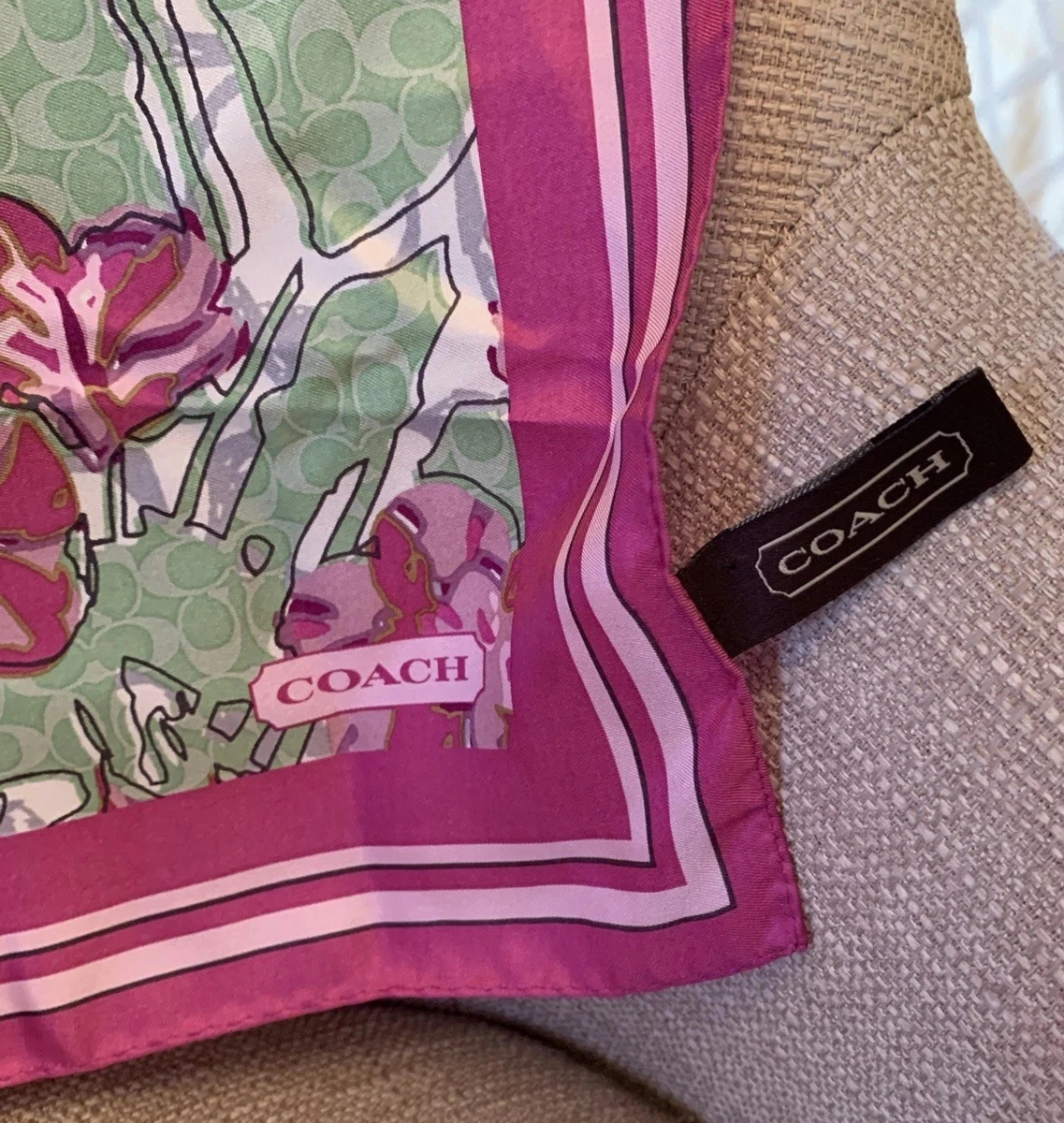 Coach Pink, Black and White Floral Silk Scarf Silk scarf coach floral - Gem main image 3