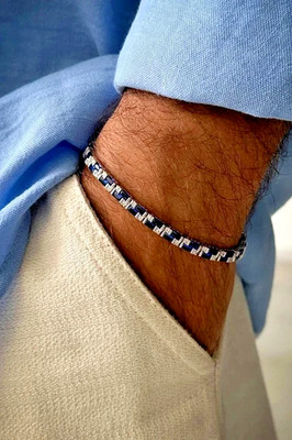 8 Ct Emerald Lab-Created Sapphire Men's Tennis Bracelet 14K White Gold Plated