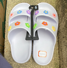 Wonder Nation Girls White Multicolor Floral Slide Sandals Slip-On Open Toe US 6