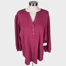LC Lauren Conrad Red Ribbed Plus Size 2X 3/4 Sleeve Shirt NEW NWT Buttons