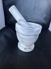 Vtg Mortar & Pestle Heavy Marble Apothecary Set Pill Herb Crusher Mixer Small