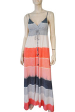 GYPSY 05 sz XS Pink and Gray Striped Silk Maxi Boho Dress