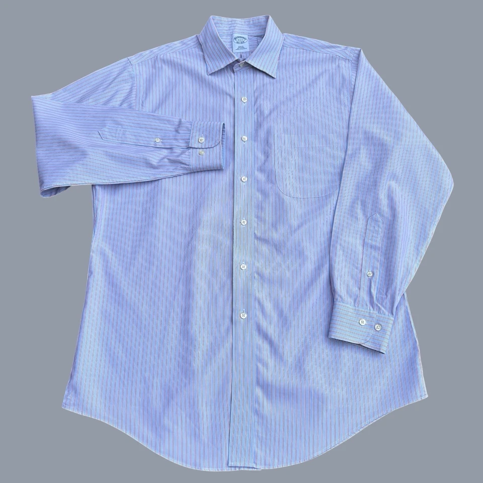 Brookes Brothers Shirt Blue/red Striped Non Iron Slim Fit Mens 16” - Image 3 of 4