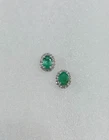 Emerald Oval Diamond Halo Stud Earrings 925 Sterling Silver Handmade Jewelry