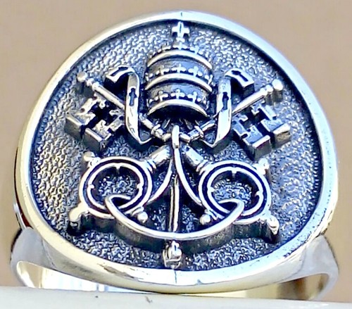 Sterlingsilber 925 Vatikan Christentum gekreuzte Schlüssel Krone St. Peter päpstlicher Ring - Bild 5 von 12