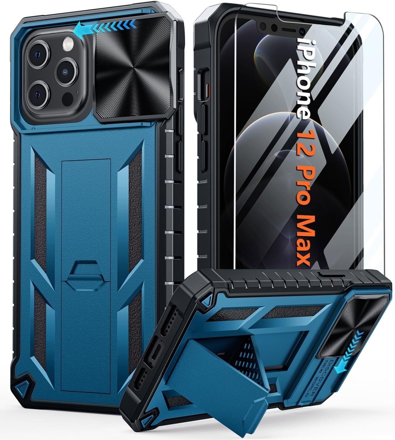 for iPhone 12 Pro-Max Case: Rugged Military Grade Drop Proof Protection Phone Co
